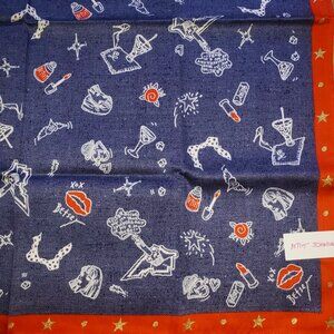 Vintage Betsey Johnson East Hamptons NY Tattoo Print Scarf Lips Martini Cupcake